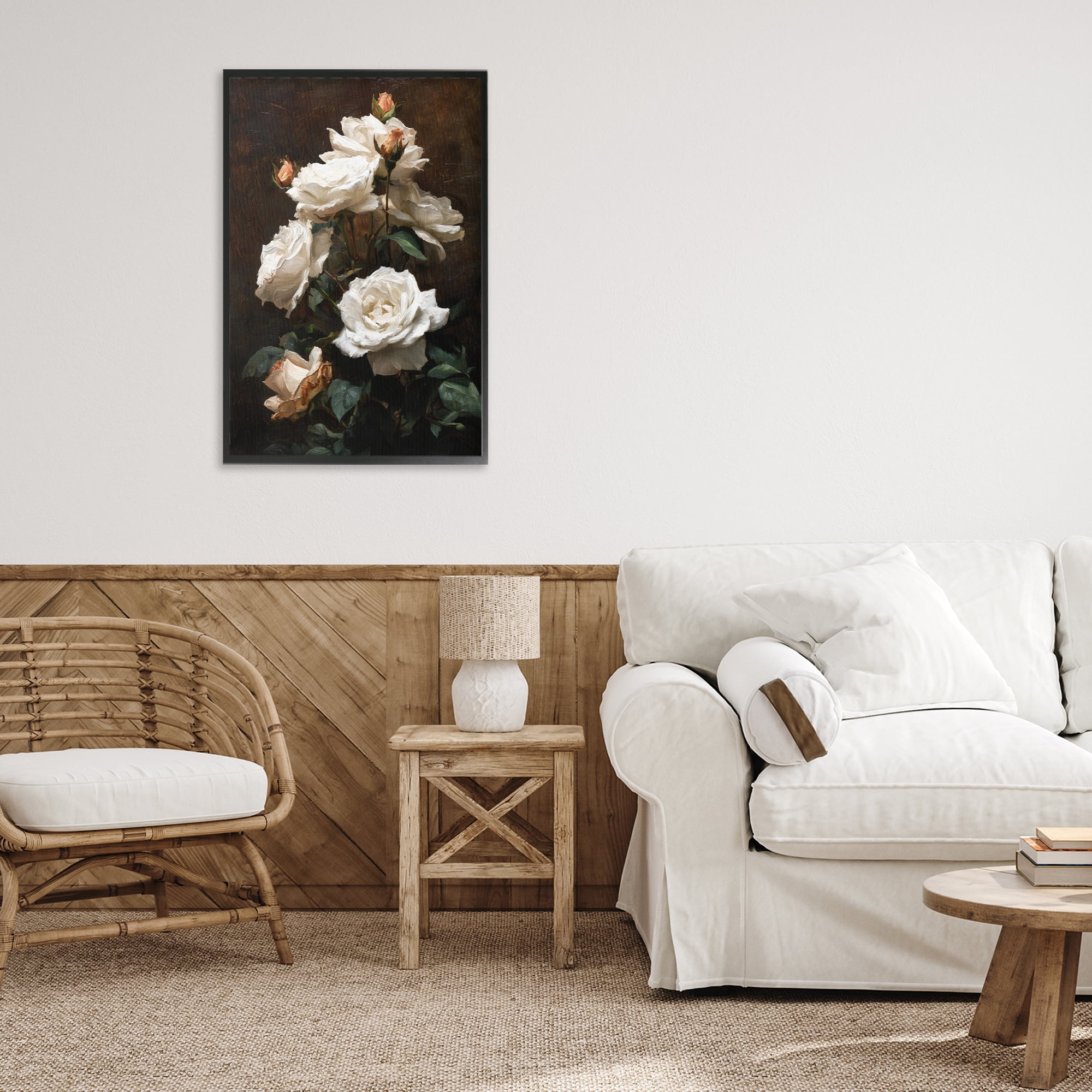 Stupell Industries Tower of White Roses Black Framed Giclee Art, design by Petal Prints Design