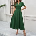 thumbnail image 3 of SMihono Womens A Line Dress Formal Summer Elegant Dresses Trendy Casual V Neck Dress Short Sleeve Vacation Cocktail Dress Army Green S, 3 of 8