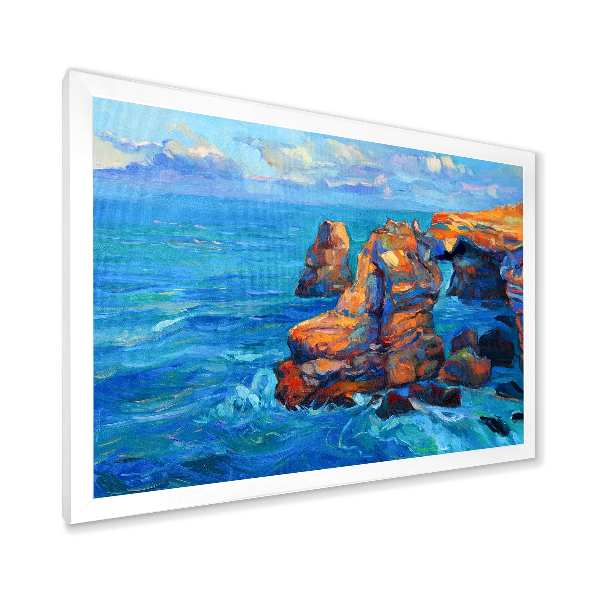 Designart 'The Blue Ocean By Rocky Cliffs' Nautical & Coastal Framed Art Print
