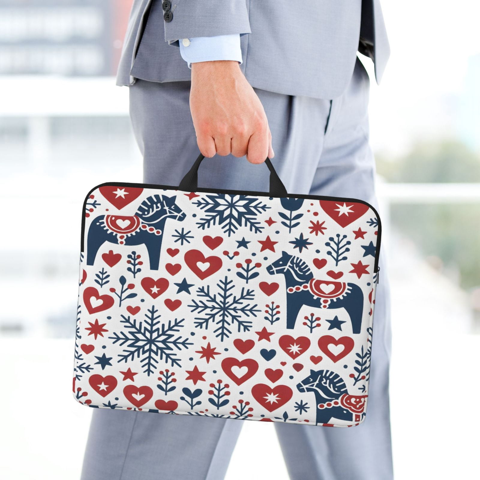 Laptop Sleeve Bag For Women Men 14inch Waterproof Durable Protective Computer Carrying Cover Handle Laptop Case Bag Nordic Folk Art Christmas Pattern