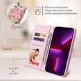 thumbnail image 4 of Wallet Case for iPhone 13 Pro Max 6.7 inch, PU Leather Phone Case Kickstand RFID Blocking Flip Case with Card Slots Wrist Strap Relief Engraved Pattern Magnetic Closure Folio Case - White Rose, 4 of 14
