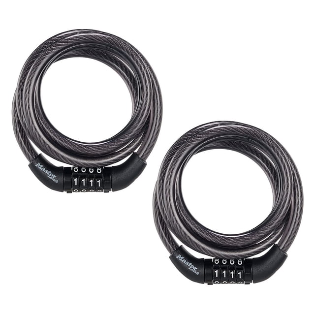 Bike Lock Master Lock 8143T, combinación predeterminada, 1,2 m, paquete de 2