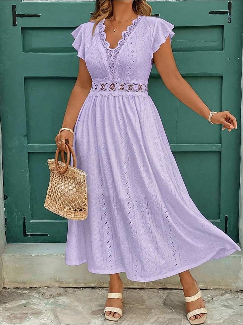 spring flowy maxi dress Women's Ivory & Pink Floral Boho Puff Sleeve Maxi Dress