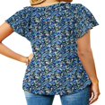 thumbnail image 3 of CHUANK Blouses pour Femmes à Fleurs à Volants Manches Courtes Tunique Décontractée Col en V Chemises d'Été, 3 of 6
