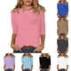 thumbnail image 2 of Tops de mujer con mangas 3/4 de largo, camisetas casuales holgadas con cuello redondo, lindas túnicas de tres cuartos de largo de color sólido, 2 of 4