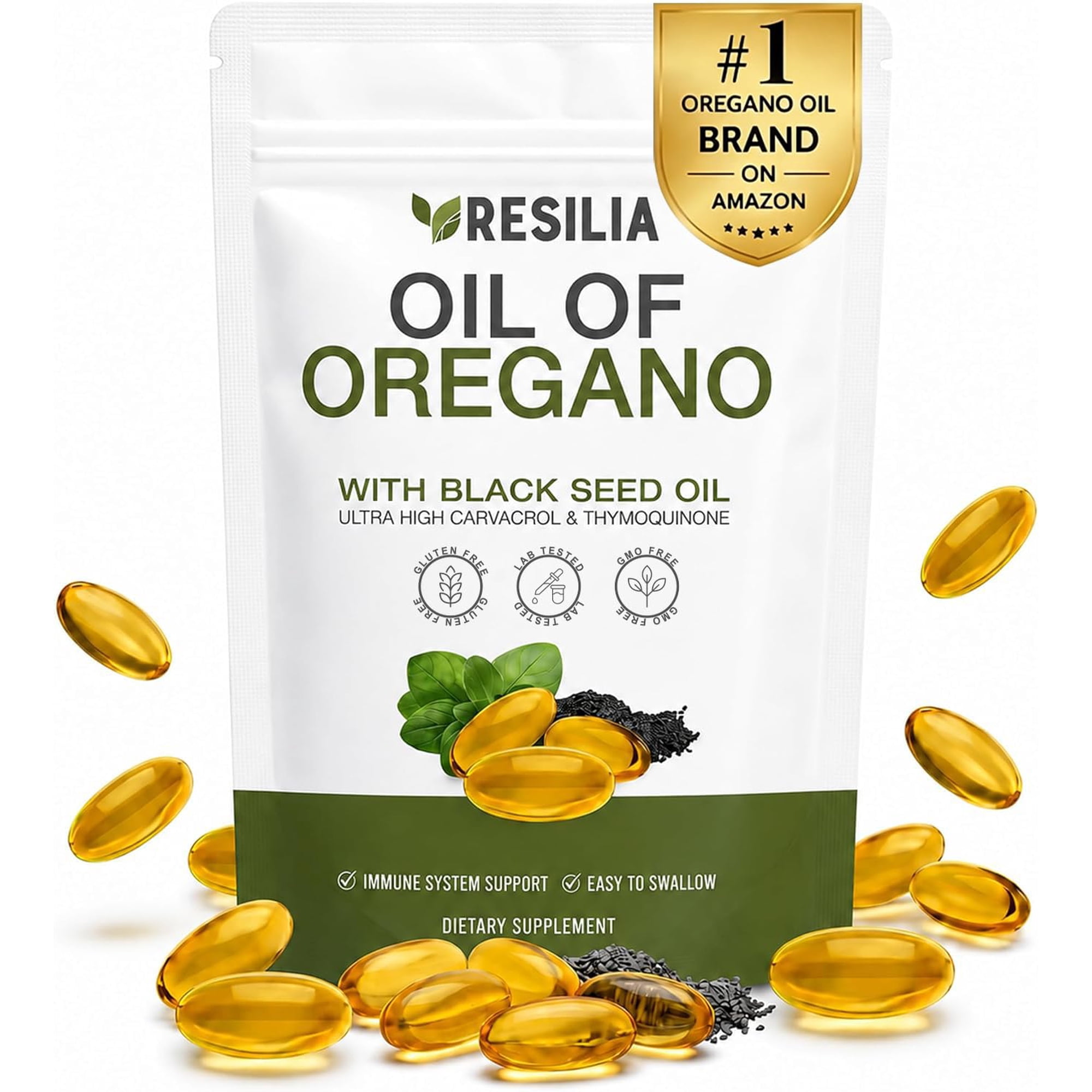 Resilia Oil of Oregano with Black Seed Oil, Oregano Oil Supplement, 60 Softgels