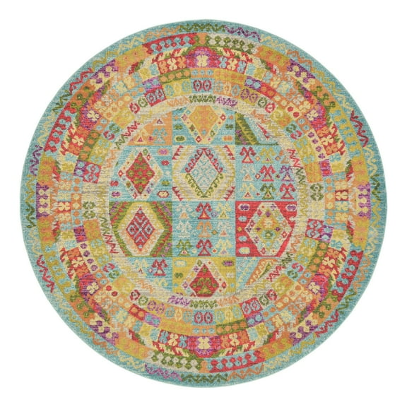 Unique Loom Sedona Collection Area Rug - Lassen (8' Round Light Blue/Green)