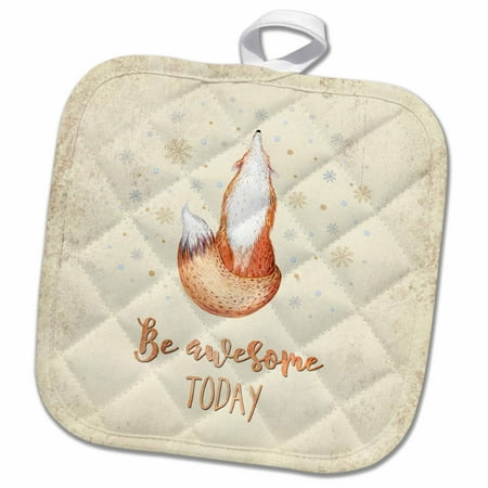 

3dRose Fox animal winter saying watercolor - Illustration Typography - Pot Holder 8 by 8-inch