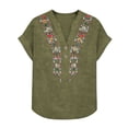 thumbnail image 7 of ClodeEU Women's V Neck Short Sleeve Embroidered Blouse,Casual Loose Fit Button Top Army Green,Women's Plus L, 7 of 7