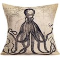 thumbnail image 2 of Set of 4 Vintage Map Marine Pillow Covers Ocean Animals Caribbean Starfish Octopus Lobster Seahorse Throw Pillow Case Square Cotton Linen 18x18 Home Decor Cushion Cover (Mediterranean Style), 2 of 6