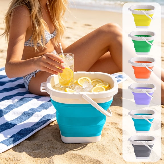 Collapsible Square Bucket, Portable Foldable Plastic Bucket for Household Cleaning, Car Washing, Camping & Beach, Space Saving, Blue, AKLJWH