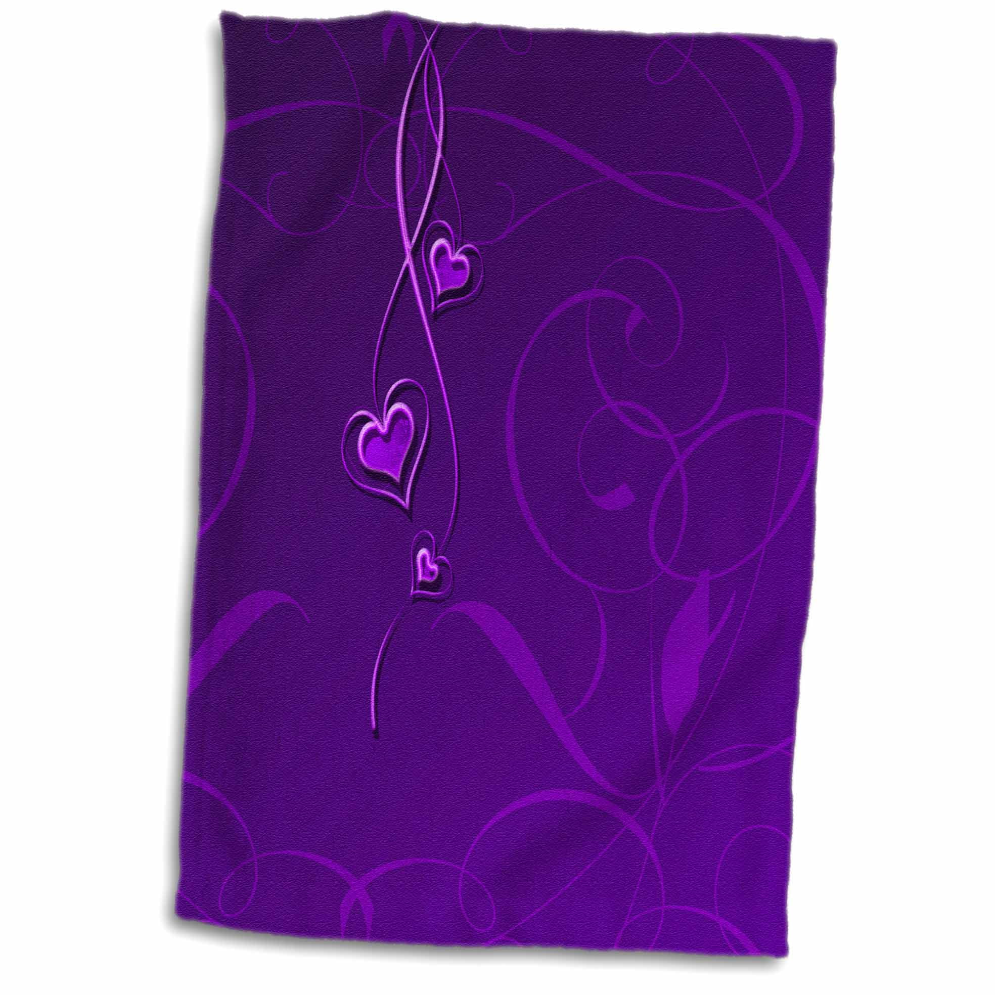 3dRose Elegant Dangling Hearts on Vine Design, Deep Purple Towel, 15