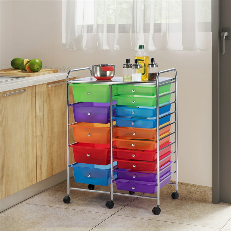 Easyfashion Rolling Metal and Plastic Storage Bin with Wheels, Multi-Color