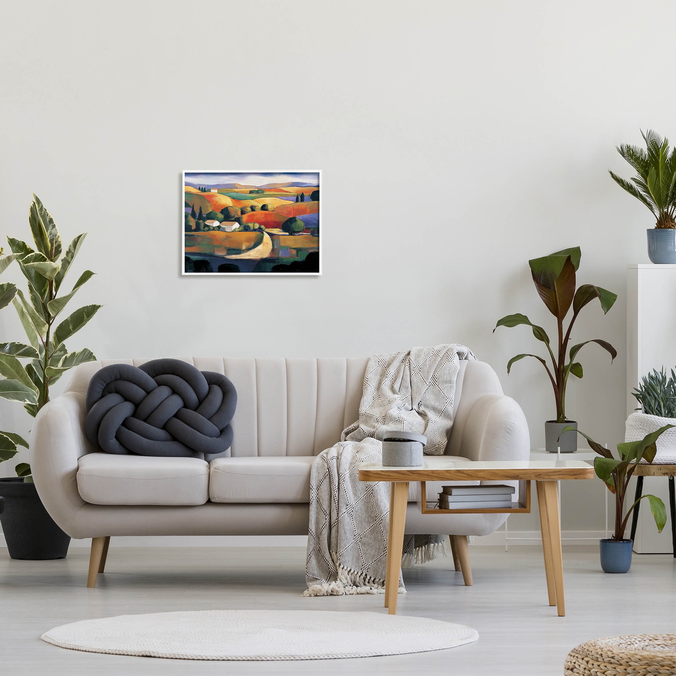 Modern Rolling Hills Countryside Landscape Painting White Framed Art Print Wall Art