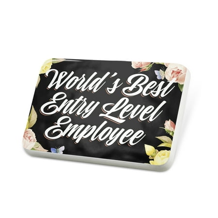 Porcelein Pin Floral Border World's Best Entry Level Employee Lapel Badge –