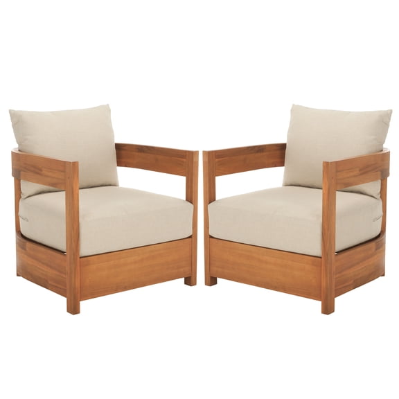 Safavieh Kento Wood Outdoor Armchair - Set of 2, Natural/Taupe