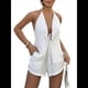thumbnail image 1 of Conjunto de 2 Piezas de Top Holgado de Verano para Mujer, Sexy, con Espalda Descubierta, Cuello Halter y Lazo Frontal, y Pantalones Cortos de Cintura Alta. Crema L, 1 of 10