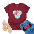 thumbnail image 4 of Women Teen Mickey Ears Pink Flowers with Gold Leaves Shirt Floral Adult Ladies Boho Character Tshirt (Raspberry, Large), 4 of 7