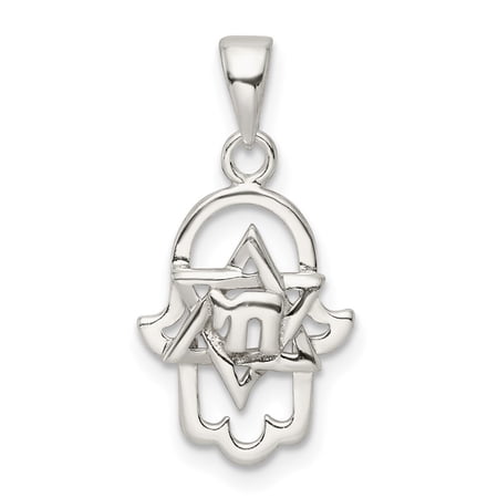 Diamond2Deal 925 Sterling Silver Chai in Star of David Hamsa Pendant for Women (L- 0.94 in, W-0.47 in)