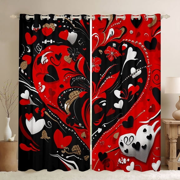Castle Fairy Romantic Lover Couple Black Out Curtains for Female Men Women,Happy Valentine's Day Curtains Pack of 2 (42x63 Each),Love Heart Print Bedroom Curtains,Ultra Soft Home Decor