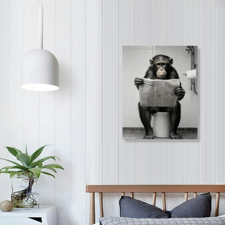 Funny Monkey Wall Art Set - 2 Black & White Canvas Prints For Bathroom, Bedroom, Or Farmhouse Decor