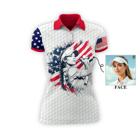 HOMYGIFTS Women's Golf Polo – American Flag Design with "Fearless, Flawless and Fore!"