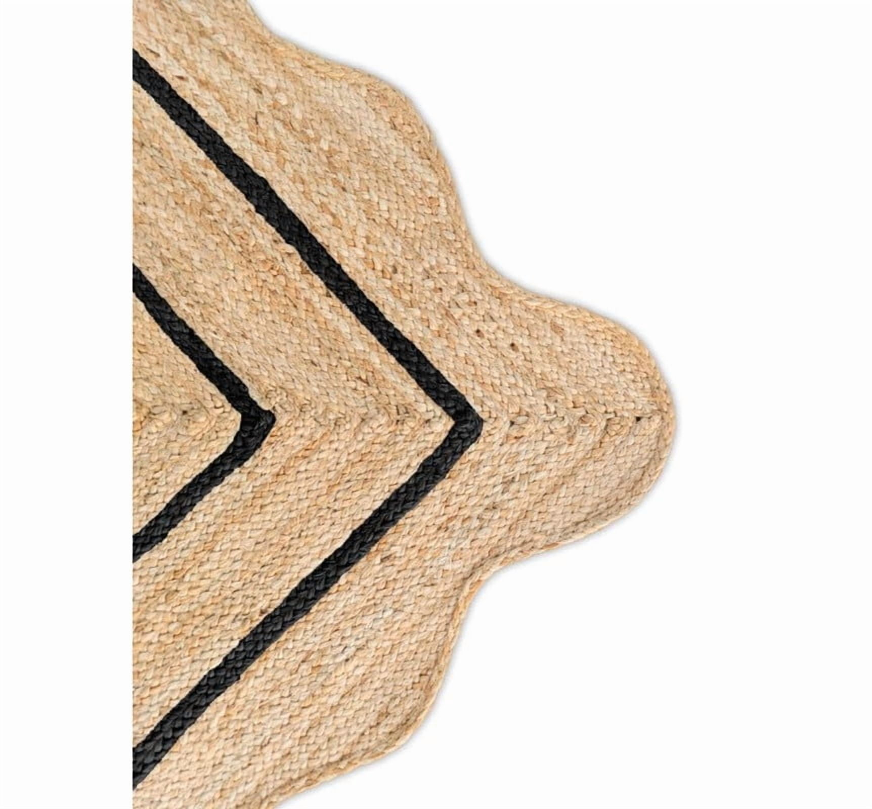 Wave Scalloped Natural Jute Rug, Handmade Boho Farmhouse Braided Eco-Friendly Indoor Carpet for Living Room, Bedroom, Hallway, Black, 11 X 14 FT