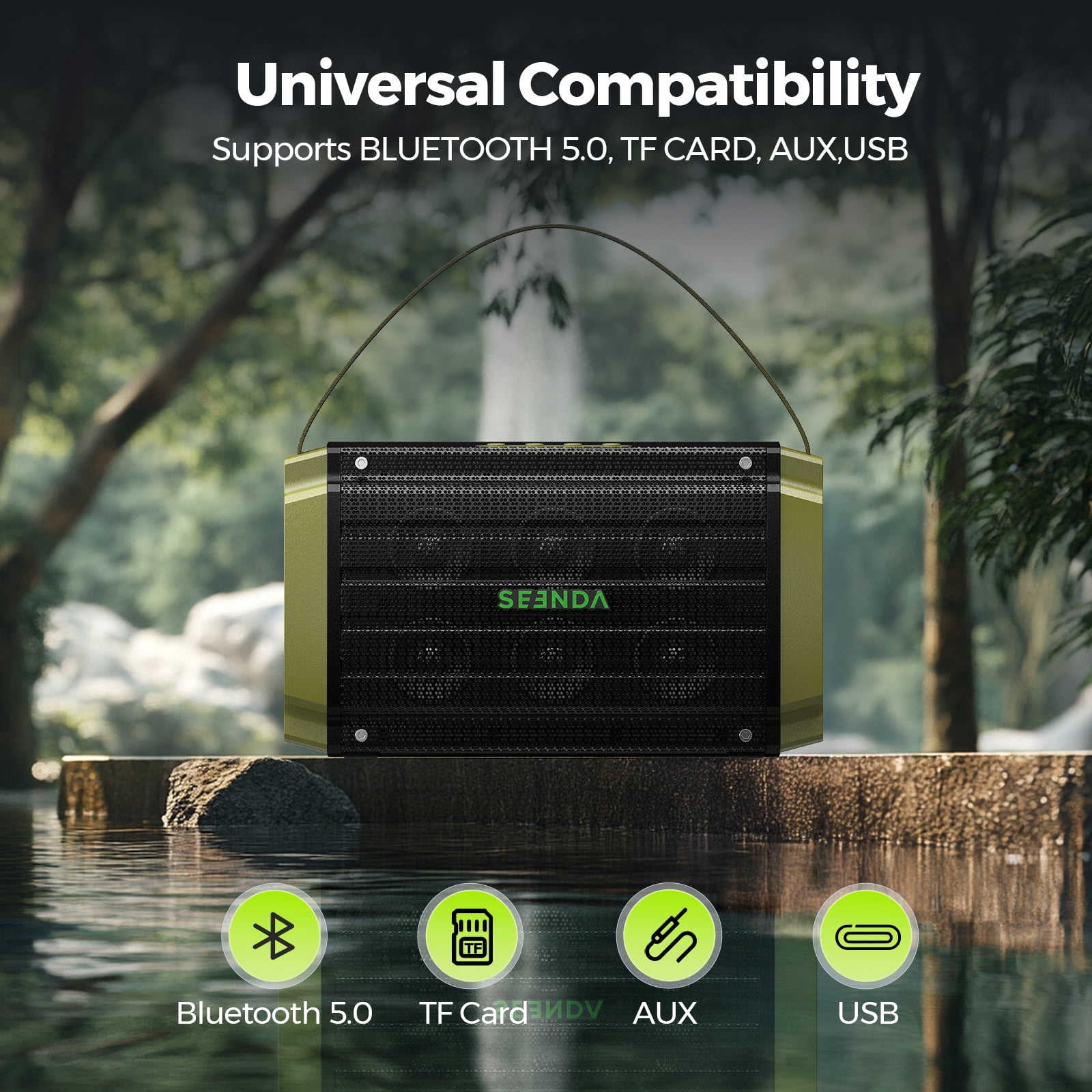 Seenda Bluetooth Speaker, 80W, Subwoofer, RGB Lights, 10H Playtime, IPX6 Waterproof Portable Wireless Speaker with Handle for Outdoors, Camping, Beach