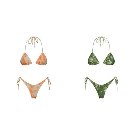 (2-Pack) 2025 New Bikini Swimsuit Ladies Swim Tops By Bra Size Women Swimwear Push Up Star Bikini Swimsuit for Women Bikini Set Thong Brazilian Sunflower Bikini Top Sleeves Bathing Suit