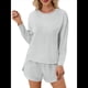 thumbnail image 1 of Conjuntos de Pijama para Mujer, Conjuntos de Dos Piezas A Rayas, Top de Larga y Pantalones Cortos con Abertura, Ropa de Dormir Estampada, Pijamas Cómodos. Gris M, 1 of 9