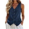 thumbnail image 2 of TGSLY Fall Denim Vest for Women Lightweight V Neck Button Down Jean Jacket Relaxed Casual Solid Color Sleeveless Layering Waistcoat XXL, 2 of 7
