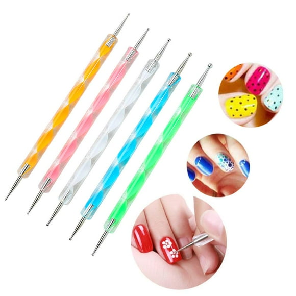 5pcs Dotting Pen Rhinestones Nail Art Dotting Tools Nail Design Marbleizing Tool for Points and Marbling