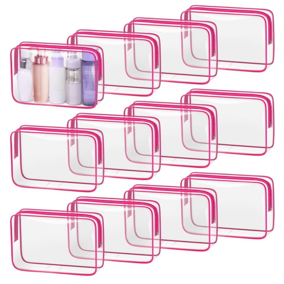 Bolsa de maquillaje TISRATOK transparente para mujer con cierre, 12 unidades, color rojo rosa
