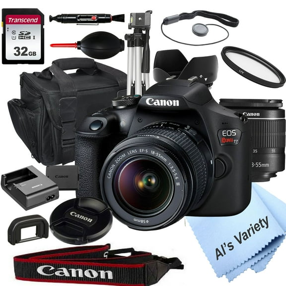 Canon EOS Rebel T7 DSLR Camera with 18-55mm f/3.5-5.6 Zoom Lens   32GB Card, Tripod, Case, and More 18pc Bundle