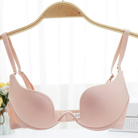 Fusipu Women Girl Sexy Deep-U Low Cut Solid Color Backless Padded Bra Push-Up Underwear