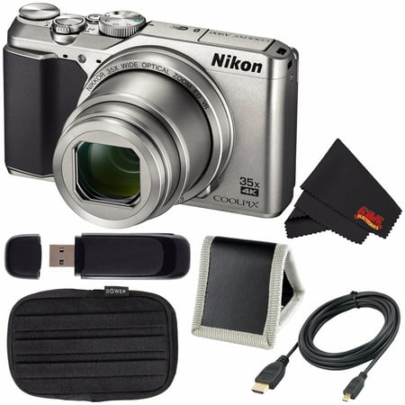 Nikon COOLPIX A900 Digital Camera (Silver) 26505 International Model + Small Case + Micro HDMI Cable + SD Card USB Reader + Memory Card Wallet + MicroFiber Cloth