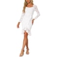 thumbnail image 1 of INSPIRE CHIC Vestido de cóctel elegante de sirena con escote cuadrado, mangas largas de encaje, tama?o XL, color blanco, 1 of 1