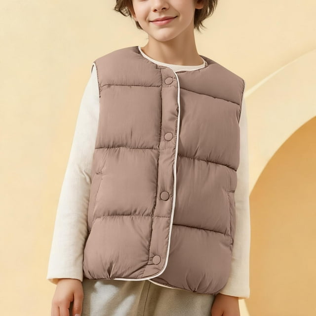 Chaquetas y abrigos casuales sin mangas y sin capucha de invierno de color sólido con plumón, chaqueta sin mangas y sin capucha para niños, abrigos casuales, chaquetas, abrigos de poliéster para niños