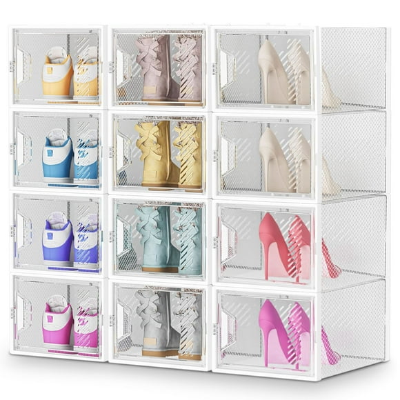 Stelive 12 Pcs Boîte d'Exposition pour Chaussures Boîte à Chaussures Contenants de Rangement Empilables Boîte de Rangement pour Chaussures 33x25.4x18.6cm Organisateur de Chaussures