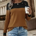 thumbnail image 7 of tklpehg Fall Long Sleeve Shirts for Women Crew Neck Comfortable Tops Color Block Leisure Going Out Tops Fall Clothes Pullover Brown XXL, 7 of 7