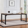 thumbnail image 3 of DECMAY Computer Desk Large Office Desk, Gaming Desk Writing Desk Work Desk for Home Office, Study, Modern Simple Wooden Desk, Large Legroom, Metal Frame, Rustic/Black, 3 of 17