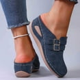thumbnail image 5 of Trushoes Womens Blue Flock Mules - Double Metal Buckle Backless Slip On Shoes, Soft Suede-Like All-Day Comfort Casual Daily Footwear for Women,Size 38, 5 of 8
