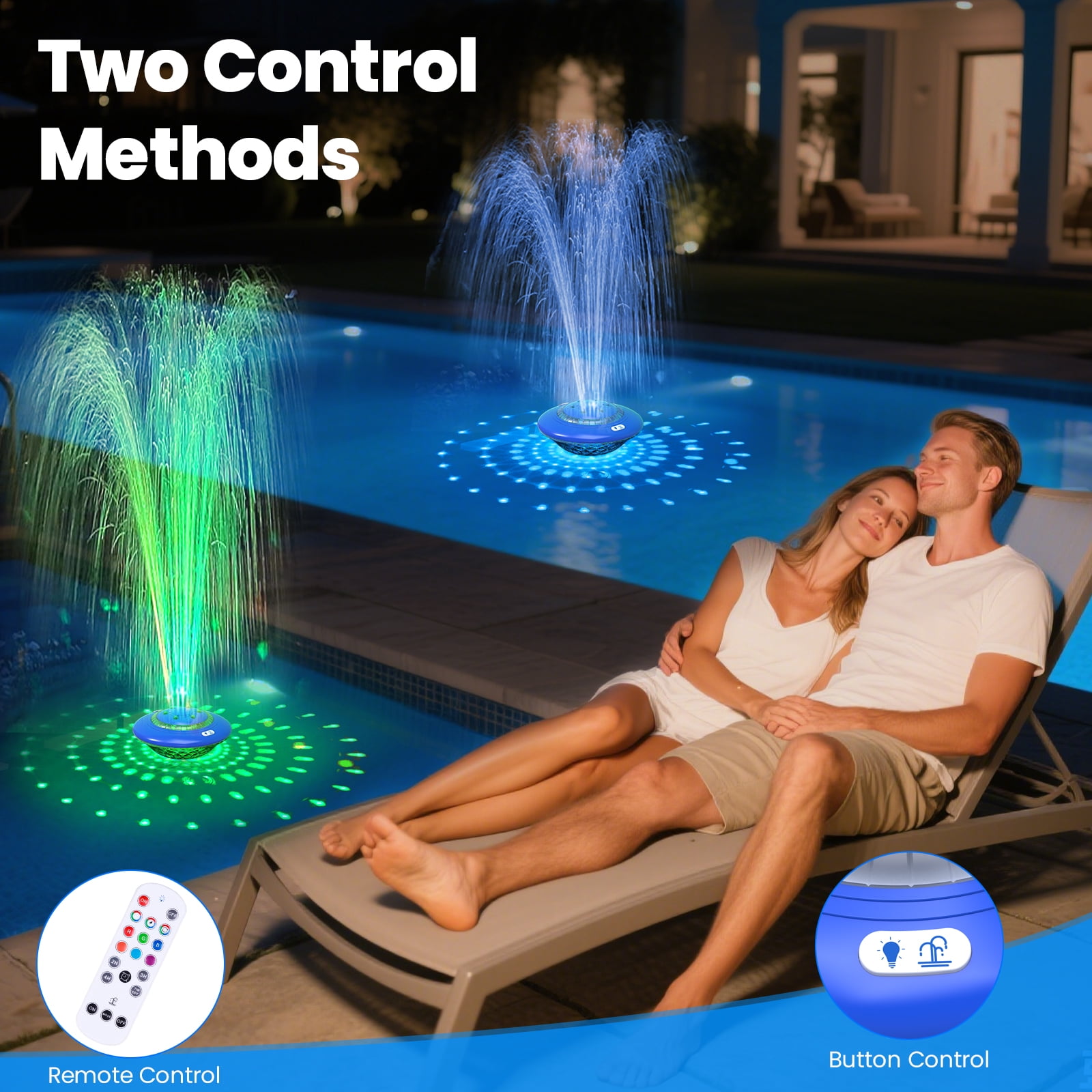 WARMTUYO Floating Pool Fountain with Light Show, Rechargeable with Remote, 9 Pool Light Modes & 3 Fountain Modes for Above Ground Pool, Pool Pond,Outdoor, Yard, Bird Baths