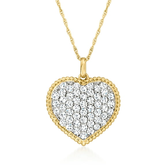 Ross-Simons 1.00 ct. t.w. Pave Diamond Heart Pendant Necklace in 14kt Yellow Gold, Women's, Adult