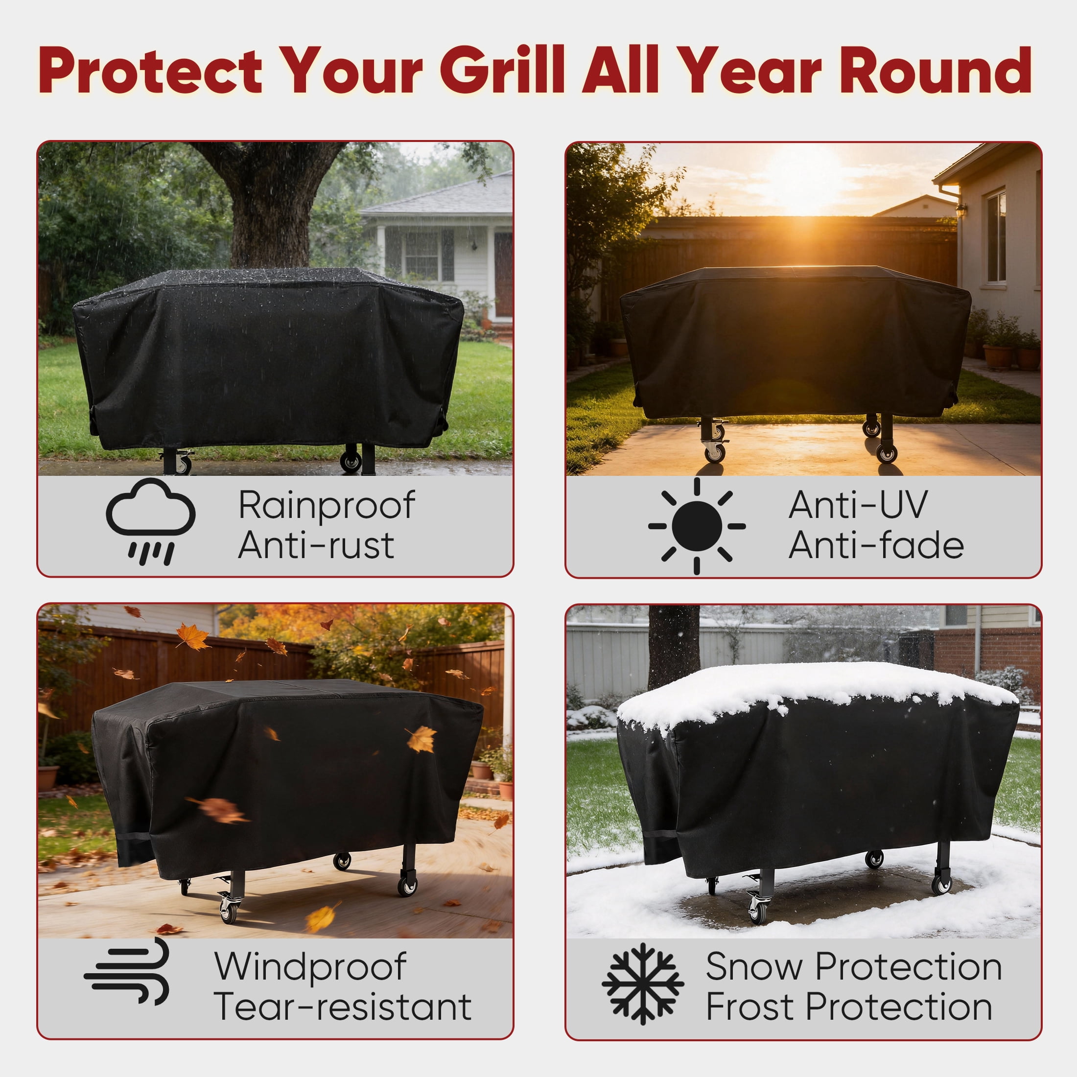 GARITIN 36 inch Griddle Cover, Waterproof Lightweight Polyester BBQ Grill Cover with Cinch Straps for 36" Griddles Cooking Station, 66" L x 22" W x 26" H, Black