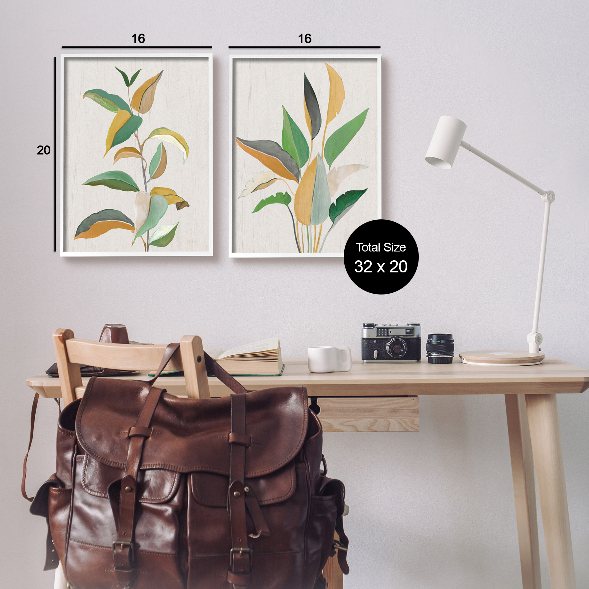 Stupell Industries Modern Split Plant Leaves Botanical & Floral Painting White Framed Art Print Wall Art, 16 x 20, Set of 2