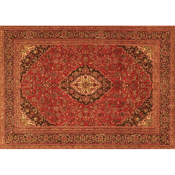 Ahgly Company Indoor Rectangle Medallion Orange Traditional Area Rugs, 7' x 10'