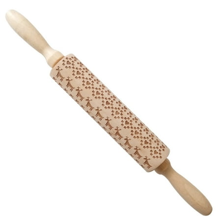 

Huntermoon Christmas Elk Printing Rolling Pin Wooden Laser Engraved Embossed Rolling Pin