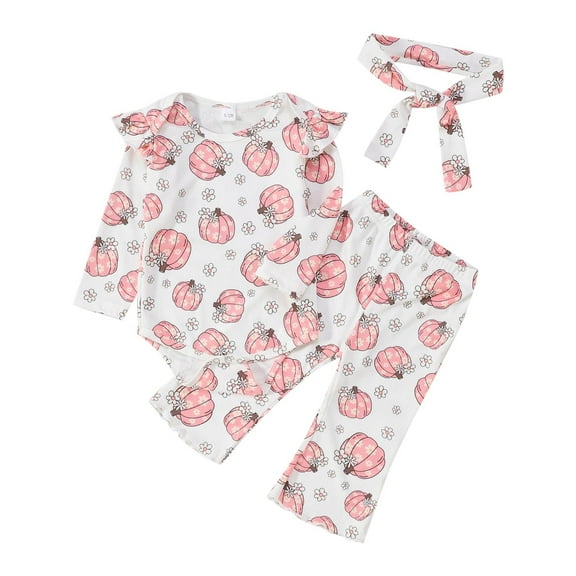 Gunia Toddler Halloween Outfit Girl Infant Long Sleeve Hallowmas Romper Bodysuit Cartoon Prints Pants Outfits For Girls,Pink 6-12 Months