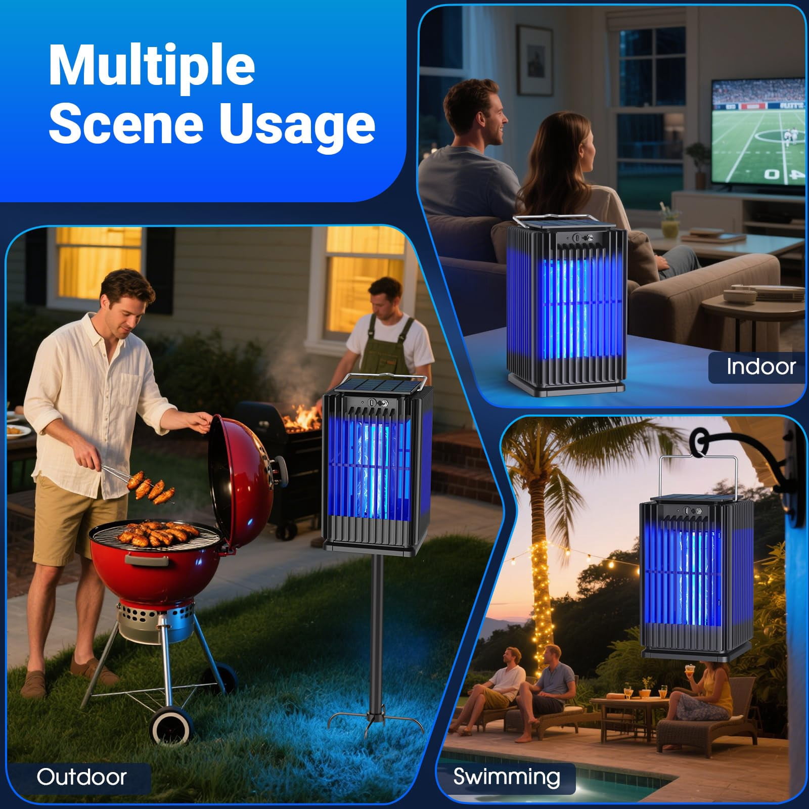 2 Pack Solar Bug Zapper Outdoor, 4200V Electric Mosquito Zapper with USB-C Rechargeable, Waterproof Auto On/Off Fly Trap, Cordless Insect Killer for Patio Backyard Garden Camping, Green